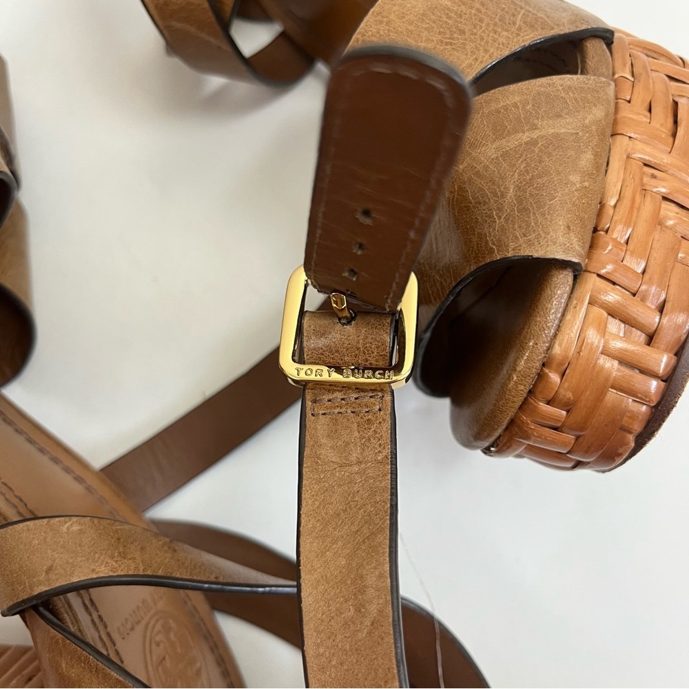 Tory Burch Heels Cella Cognac Leather Strappy Platforms Sandal - Picture 7 of 12
